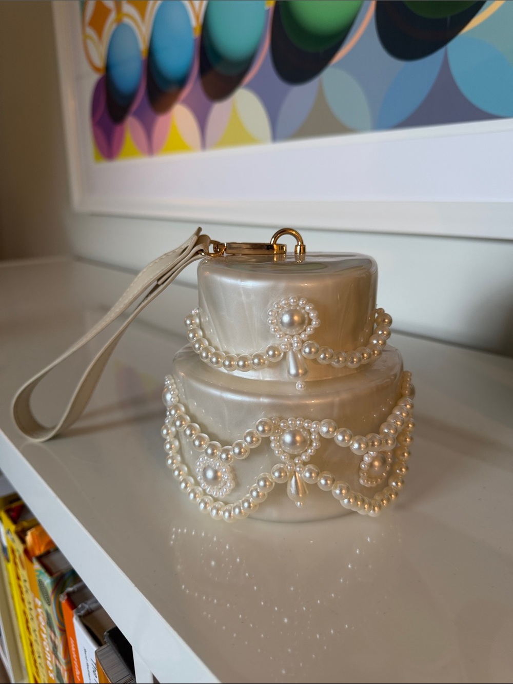 Pearl-Embellished Cream Mini Cake Wristlet 🎂